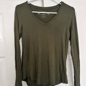 Soft Olive V-Neck Long Sleeve Tee